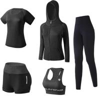 Conjunto de cinco piezas de yoga, chaqueta deportiva, blusa de fitness ajustada para mujer de manga larga, carrera seca y autocultivo con cremallera para yoga - details 2