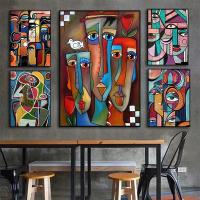 Póster abstracto de cara humana, bloque de Color geométrico, costura Retro, pintura en lienzo extraño, decoración artística de pared, adecuado para sala de estar - details 4