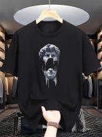 Camiseta Casual de Cuello Redondo para Hombres Impresión de Estatua de Piedra Artística - details 1