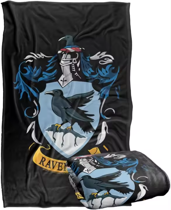 Manta de franela gruesa suave de tacto sedoso negro, Harry Potter Ravenclaw Crest, regalo, se adapta a sofá cama, viajes, todas las estaciones - 1