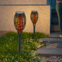 2PCS Lámparas Exterior Solar Enchufable para Césped Negra 12LED GOECO, Energía Solar, Iluminación Exterior para Patio, Jardín, Con Control de Sensor de Luz y Interruptor de Llave, Luz Cálida y Roja, 7,5*52*52 CM - details 7