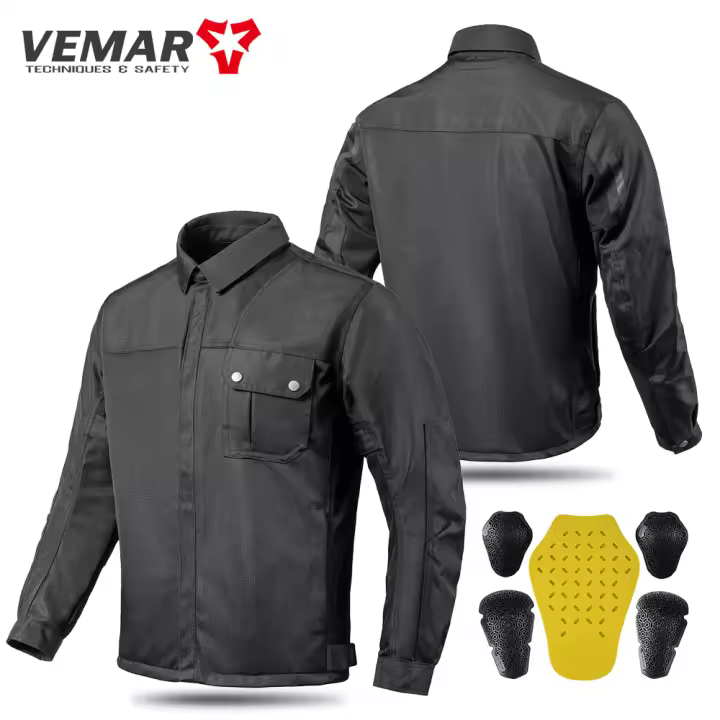 Chaqueta de Motocicleta Retro VEMAR Malla Transpirable, Con 5 Almohadillas Protectoras, Certificada CE-1, Ligera, Reflectante, Absorbente de Choques, Anti-caída, Resistente al Desgaste - 1