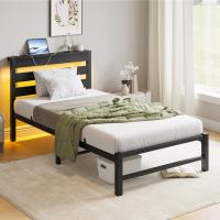 Marco de cama doble con estación de carga y luces LED, plataforma de metal resistente, marco de cama doble de 135 x 190 cm con cabecero de madera con almacenamiento, no necesita - details 27