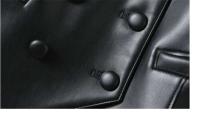 Chaleco negro de cuero PU suave para primavera y otoño, chaqueta elegante sin mangas, oficina con botones dobles, 2024 para mujer al aire libre - details 11