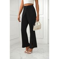 Pantalones acampanados de cintura alta para mujer, estética elástica clásica, negro y - details 1