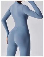 Patrón sólido seco rápido medio del cierre largo de la manga del mono de la yoga de nylon para las mujeres - details 6