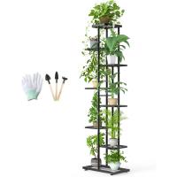 8 niveles, metal negro, con herramientas de jardín y guantes, 141 cm, estantería para plantas, para interior y exterior - details 0