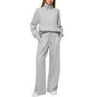 Conjunto casual de dos piezas para mujer: sudadera extragrande con media cremallera y pantalones deportivos de pierna ancha - details 29