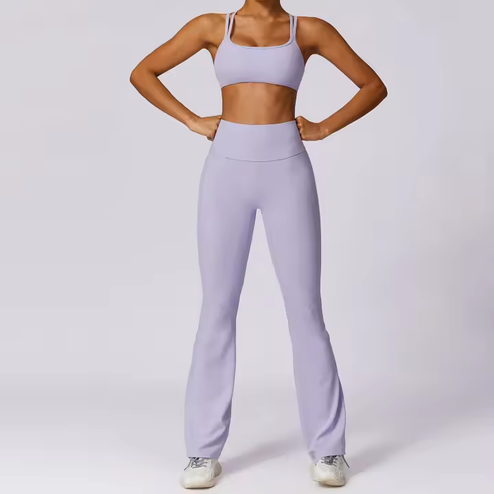 Conjunto de Yoga y Fitness para Mujeres Traje Deportivo de 2 Piezas Pantalones de Yoga de Cintura Alta y Sujetador Deportivo Racerback Material Exterior de Nylon Adecuado para Primavera/Verano - 1