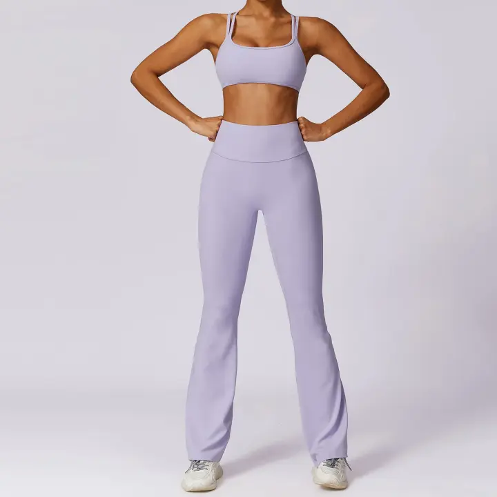 Conjunto de Yoga y Fitness para Mujeres Traje Deportivo de 2 Piezas Pantalones de Yoga de Cintura Alta y Sujetador Deportivo Racerback Material Exterior de Nylon Adecuado para Primavera/Verano - 1