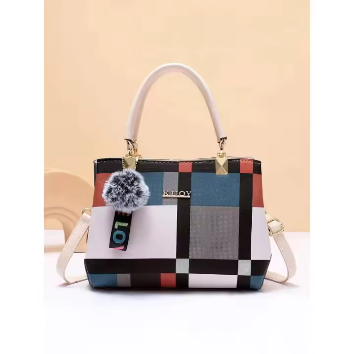 Bolso con patrón a cuadros, bolso cruzado decorativo de moda, cartera con asa de trabajo para mujer, mochila de lujo de alta gama - 1
