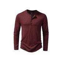 Camisa De Algodón Para Hombre Con Botones Cuello Henley Manga Larga Casual Color Sólido Moda Camisetas Transpirable Ligera Y De Wicking De Humedad - details 7