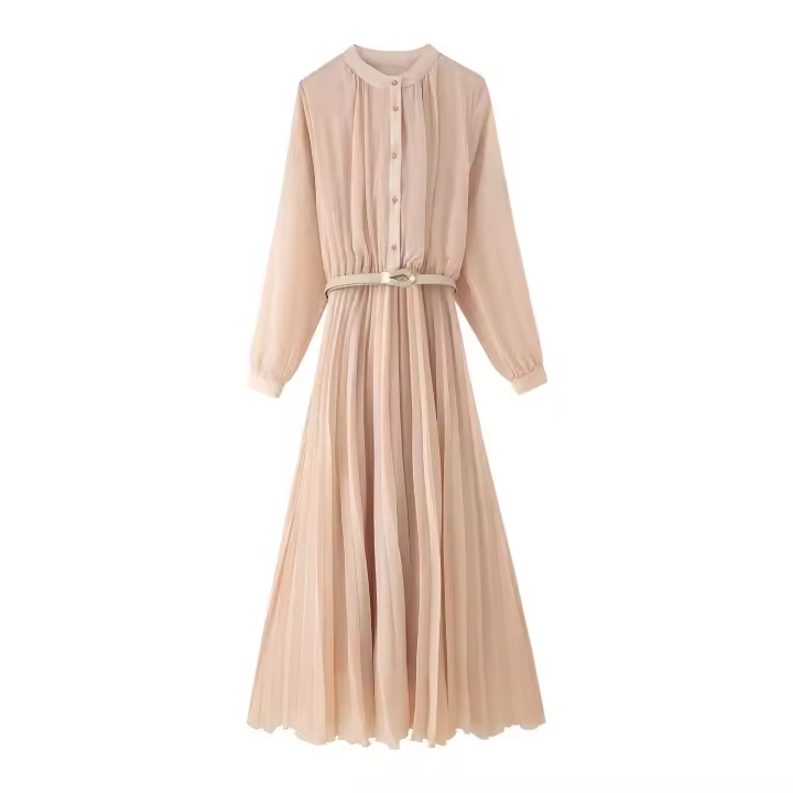 Vestido midi plisado con cinturón de moda para mujer estilo nuevo 3897/096/713 - 1