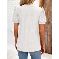 Camiseta holgada de Color sólido de manga corta con cuello en V para mujer a la moda de estilo coreano para verano - details 4