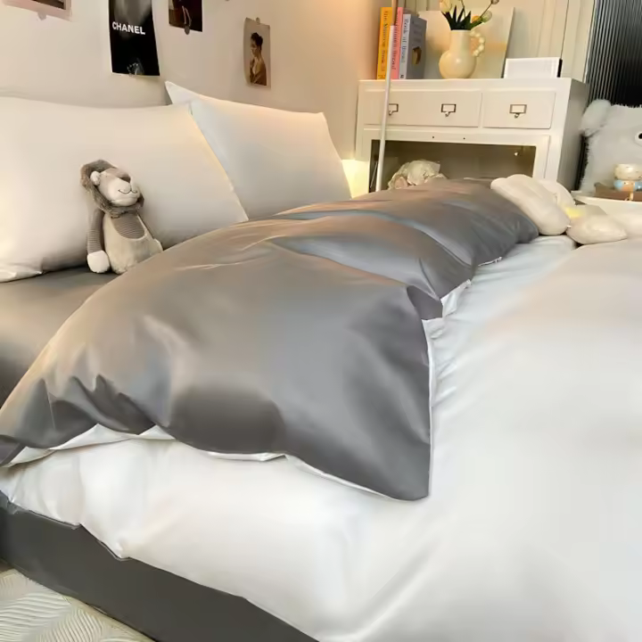 Juego de Ropa de Cama de Verano Ligero y Lavable Cubierta de Edredón de Tres Piezas de Fibra Sintética Conjunto de Ropa de Cama de Cuatro Piezas para Dormitorio de Estudiantes - 1