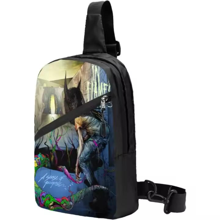 BOLSO NEGRO Mochila de hombro multifuncional plegable Mochila de viaje NEGRO Bolso de pecho adecuado para senderismo y ciclismo Rock Flames Band - 1