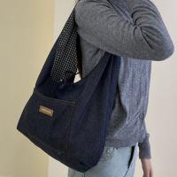 Bolso de tela de doble cara a cuadros, chaleco vaquero, estilo coreano, bolso de hombro vaquero Retro, bolso de mano de gran capacidad, bandolera Bohemia - details 4