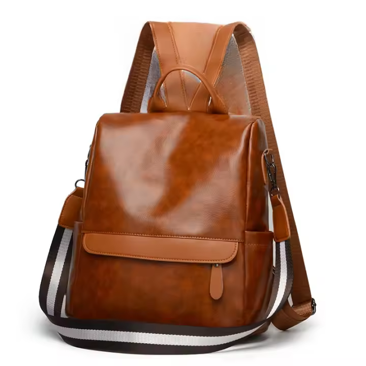 Mochila pequeña informal simple para mujer, bolso de hombro de cuero PU suave, bolso de trabajo vintage para mujer - 1