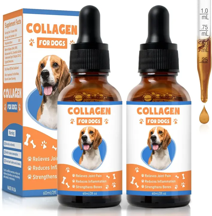 Drops Dogs (4.22oz) Complejo de triple colágeno fabricado en EE. UU. (tipos I, II V) apoya la salud de las articulaciones y la piel - Líquido fácil de usar - 1