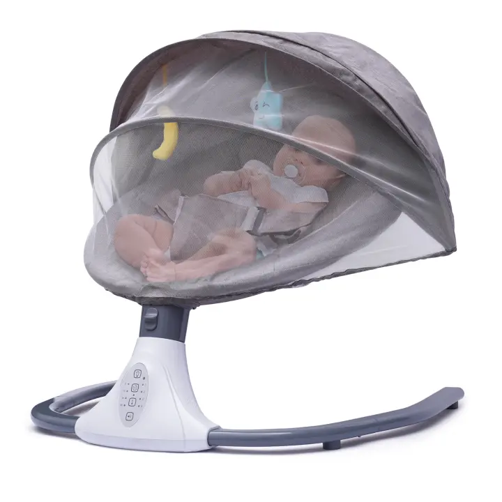 Columpio eléctrico para bebé, cuna de música con Bluetooth, silla basculante con 4 Amplitudes y función de sincronización, color gris - 1