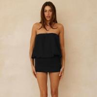 Conjunto de dos piezas de moda femenina estilo Ins para verano: top halter con lazo y falda plisada ajustada. - details 13