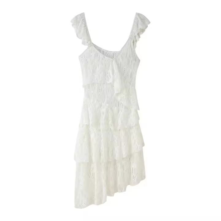 Vestido dulce con tirantes en capas, decoración irregular, temperamento simple, verano 2025 nuevo para mujeres. - 1