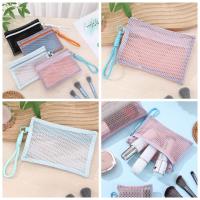 Bolsa de maquillaje de nailon con asa, bolsa de cosméticos de malla ligera transparente, monedero, bolsa de maquillaje portátil reutilizable, lápiz labial - details 7