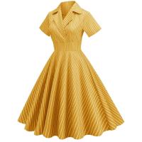 Elegante Vestido de Cintura Alta con Cuello en Rayas de Moda Vintage Hepburn 2025 - details 3
