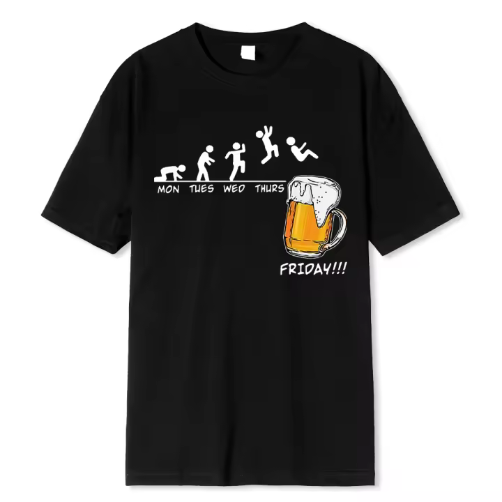 Camiseta con estampado de cerveza Friday para hombre, ropa informal de algodón de verano, camiseta de manga corta Harajuku de Hip Hop - 1