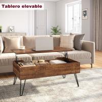 Centro Elevable, Mesa Salon con Espacio Interno, Mesa Centro Elevable y Extensible, Mesa Auxiliar con Patas Metálicas para Salón, 95x50x(40-55,5) cm, Marrón Rústico, BTS18hov - details 6