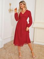 Vestido largo de manga larga con cuello en V para mujer, vestido elegante de corte en A, Color liso Vintage, estético, nuevo en oferta - details 7