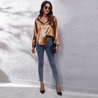 Blusa de satén con botones para mujer, camisa informal holgada de manga larga para oficina y trabajo, 17 colores - details 8