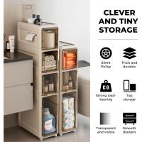 Mueble auxiliar de baño con ruedas y cajones. Gabinete de Almacenamiento Estrecho. Armario Lateral Impermeable para Toallas de Baño. Armario auxiliar de baño. Cajonera móvil. - details 8