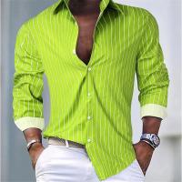 Camisa holgada a rayas a la moda para hombre, camisa informal transpirable con botones de solapa, camisa de manga larga, Top de tela suave y cómoda - details 1