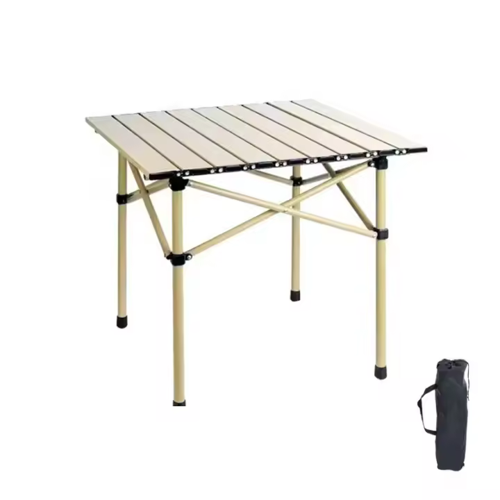 Mesa de Camping Plegable Portátil, Mesa Cuadrada de Camping Portátil Al Aire Libre, 50*50*51CM, Color beige - 1