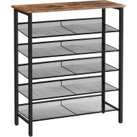 Zapatero, Zapatero de 6 Niveles, Estantería para Zapatos, Estantes de Malla Ajustables, para Entrada, Pasillo, Dormitorio, Estructura Metálica, Marrón Rústico y Negro - details 0