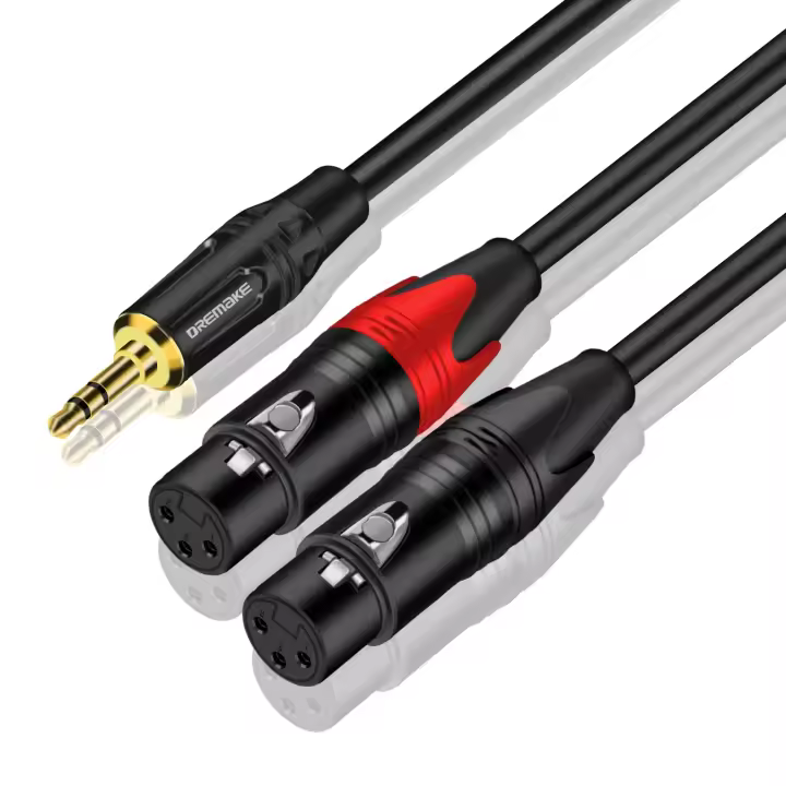 DREMAKE Aux 3,5mm a doble XLR Cable de conexión 1/8 pulgadas a doble XLR enchufe desequilibrado Y-Splitter XLR a 3,5mm Cable adaptador de Audio - 1