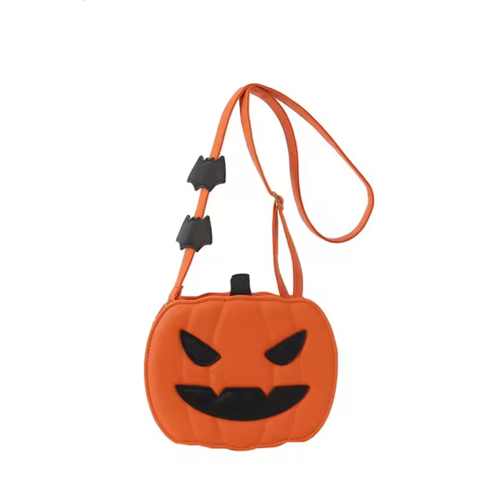 Bolso de calabaza de Halloween de cuero PU de dibujos animados, bolso de hombro divertido de calabaza de murciélago, bolso cruzado cuadrado de gran capacidad para fiesta - 1