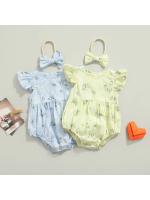 Conjunto de Maternidad Pelele para Bebé con Diadema Mono Floral con Cuello Redondo y Manga Mosca + Diadema para Verano, Azul/Amarillo, 0-24 Meses - details 15