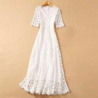 Elegante Vestido Maxi Blanco VGH Cuello en V, Manga Alta, Cintura Recortada, Adelgazante - details 6