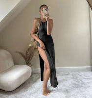 Para Praia Kintted cubrir Vestido de playa Sexy Maxi hendidura ceñido al cuerpo vestido de verano Bikinis encubrimientos elegante vestido de playa Halter - details 20