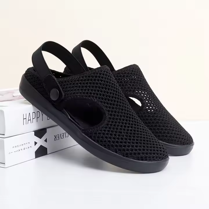 Novedad de verano, sandalias de malla para exteriores con parte inferior plana, antideslizantes, huecas, boca poco profunda, corte bajo, suela suave, transpirables y - 1