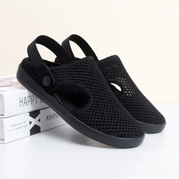 Novedad de verano, sandalias de malla para exteriores con parte inferior plana, antideslizantes, huecas, boca poco profunda, corte bajo, suela suave, transpirables y - 1