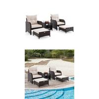 Conjunto de Muebles de Jardín 3 Piezas, 2 Sillones de Polirratán y 1 Mesa con Tablero de Cristal, Juego de Bistro con Cojines, Mesa y Silla para Terraza, Jardín, Patio - details 17
