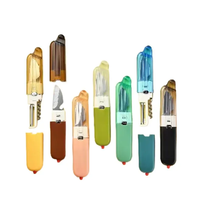 🔥   Navaja Multifunción 5 en 1 de Acero Inoxidable 🔪   - Pelador, Abrebotellas, Sacacorchos, Rompevidrios y Soporte para Móvil (Portátil, 100g) - Ideal para Cocina, Camping y Emergencias - 1