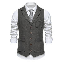 Chaleco de Tweed Grueso de Moda Retro para Hombres Chaleco de Fiesta de Ocio Casual Británico con Múltiples Bolsillos - details 1