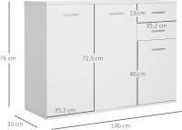 Aparador Armario de Cocina con 2 Puertas Buffet de Salón con 2 Cajones Estante Ajustable Estilo Moderno para Comedor 106x35x76cm Blanco Brillante - details 2