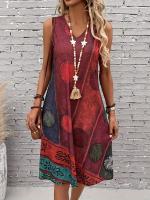 2025 TEMU nuevo vestido informal con cuello en V estampado para mujer - details 2
