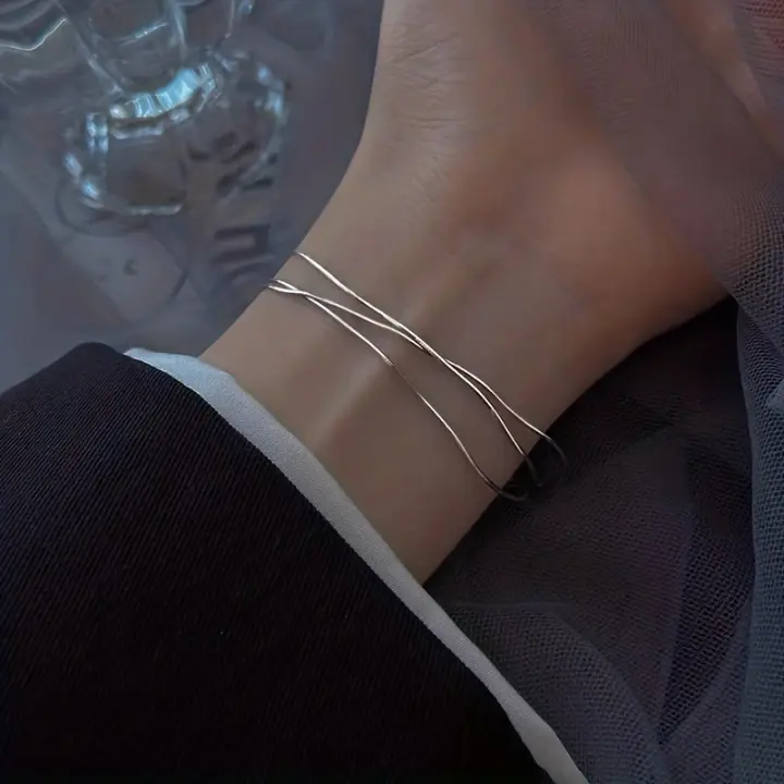 Pulsera de plata pura de tres capas, cadena de hueso de serpiente, elegante joyería hecha a mano - 1