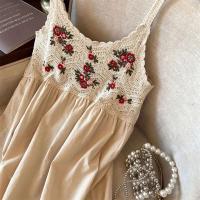 Jyccr Bohemian ral bordado corto sin mangas para mujer verano dulce crochet correa de espagueti vestido de vacaciones - details 13